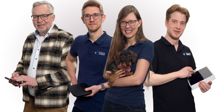 Logo von Nöding Sicherheits-technik mit Slogan und Icons für Sicherheitssysteme.